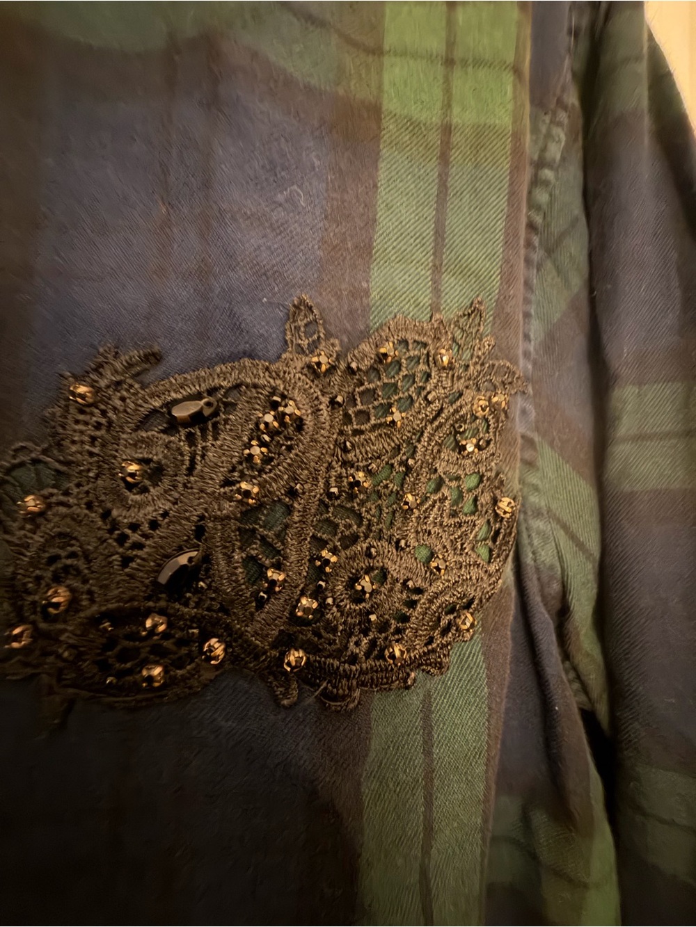 Vintage Lauren Ralph Lauren Beaded Patch Plaid Shirt - XL